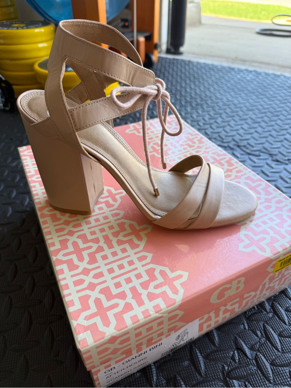 Gianni Bini Blush Lace-Up Block Heel Sandals